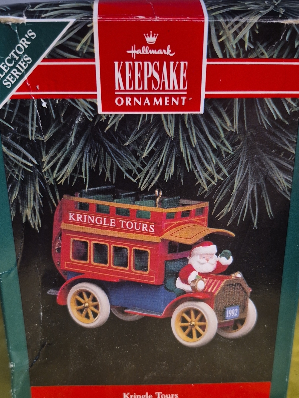 Hallmark Keepsake Ornament Red and Gold Kringle Tours Bus with Santa